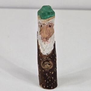 VTG Hand Carved Cottonwood Bark Folk Art Skinny Santa Claus Elf Holiday